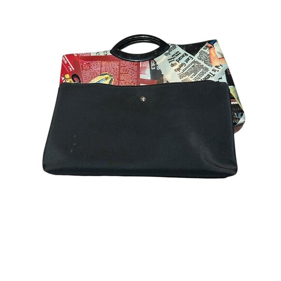 Jeanne Lottie Vintage Newspaper Print Clutch Lucite Handles Statement Bag Bold - Picture 2 of 14